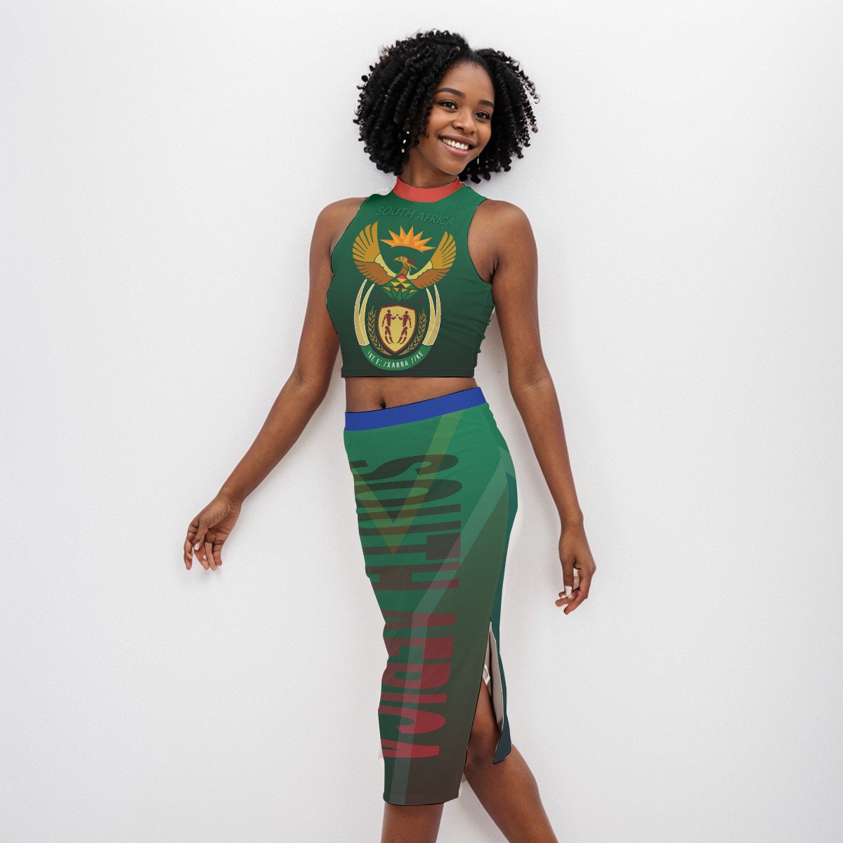 South Africa Flag Coat of Arms Women's Tank Top & Split High Skirt Set